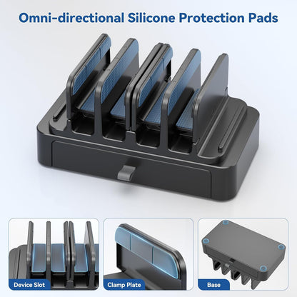 Vertical Laptop Stand with Drawer - 7-in-1 Space-Saving Laptop Holder with Gravity Locking Fits MacBook, Dell, HP, Chromebook, Surface Pro, Tablet, Cell Phone, Switch, Keyboard Desktop Organizer
