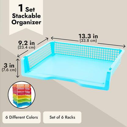 Teacher Supplies Letter Tray Organizer - 6-Pack Rainbow, 9 x 13 x 3 in - Stackable Paper Trays for Classroom & Teacher Desk Organizer