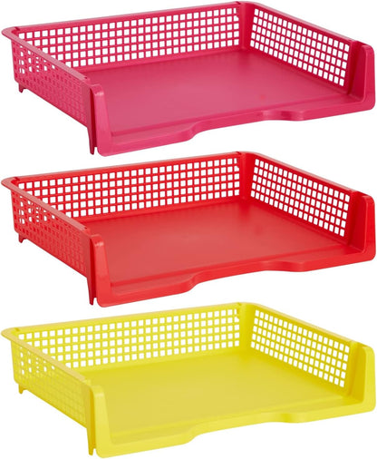 Teacher Supplies Letter Tray Organizer - 6-Pack Rainbow, 9 x 13 x 3 in - Stackable Paper Trays for Classroom & Teacher Desk Organizer