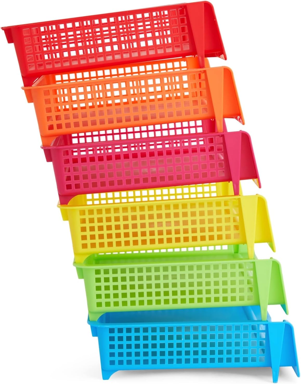 Teacher Supplies Letter Tray Organizer - 6-Pack Rainbow, 9 x 13 x 3 in - Stackable Paper Trays for Classroom & Teacher Desk Organizer