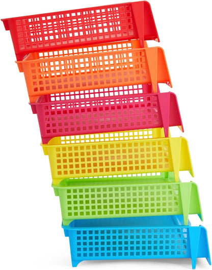 Teacher Supplies Letter Tray Organizer - 6-Pack Rainbow, 9 x 13 x 3 in - Stackable Paper Trays for Classroom & Teacher Desk Organizer