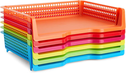 Teacher Supplies Letter Tray Organizer - 6-Pack Rainbow, 9 x 13 x 3 in - Stackable Paper Trays for Classroom & Teacher Desk Organizer