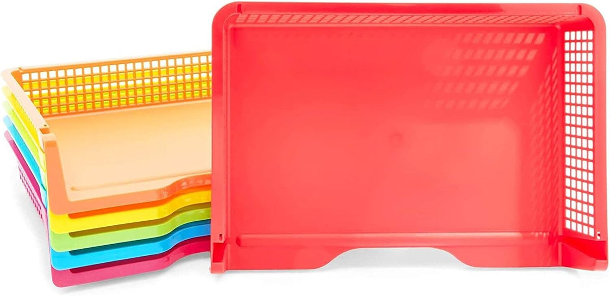 Teacher Supplies Letter Tray Organizer - 6-Pack Rainbow, 9 x 13 x 3 in - Stackable Paper Trays for Classroom & Teacher Desk Organizer