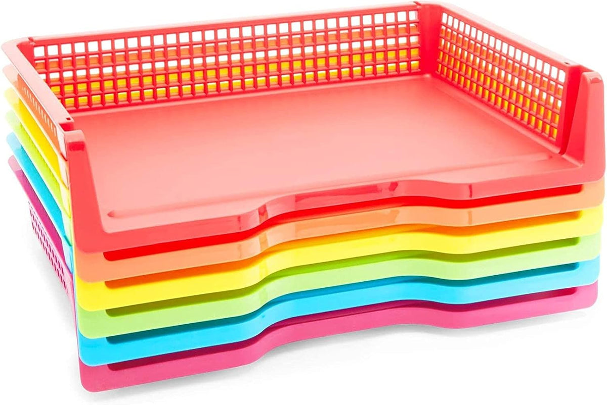 Teacher Supplies Letter Tray Organizer - 6-Pack Rainbow, 9 x 13 x 3 in - Stackable Paper Trays for Classroom & Teacher Desk Organizer