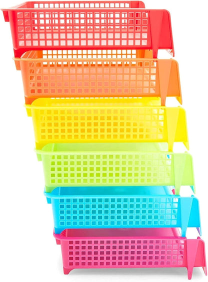 Teacher Supplies Letter Tray Organizer - 6-Pack Rainbow, 9 x 13 x 3 in - Stackable Paper Trays for Classroom & Teacher Desk Organizer