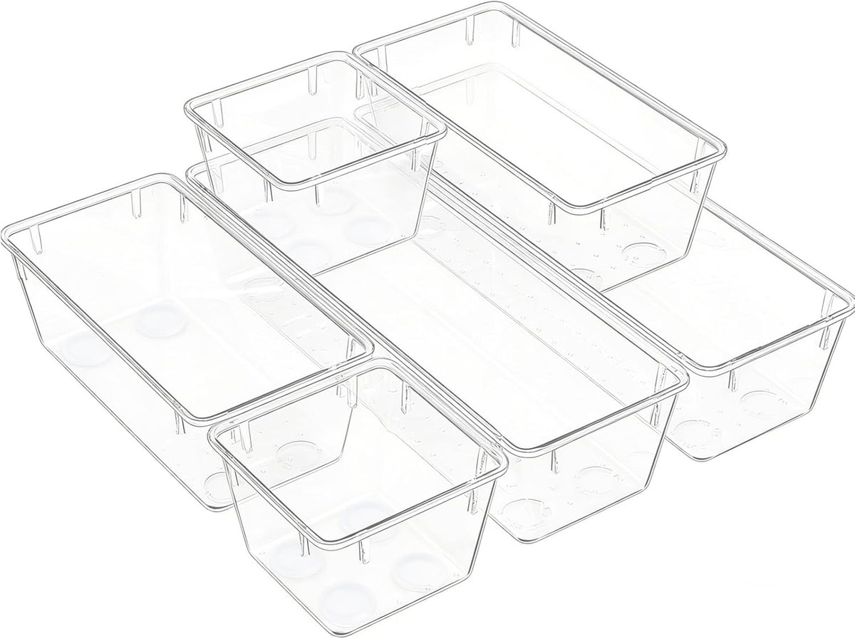 Clear Acrylic Drawer Organizer Tray 5 Size Junk Small Storage Container Bin