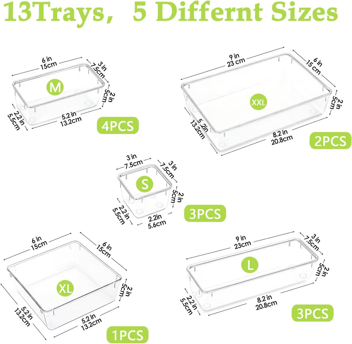 Clear Acrylic Drawer Organizer Tray 5 Size Junk Small Storage Container Bin