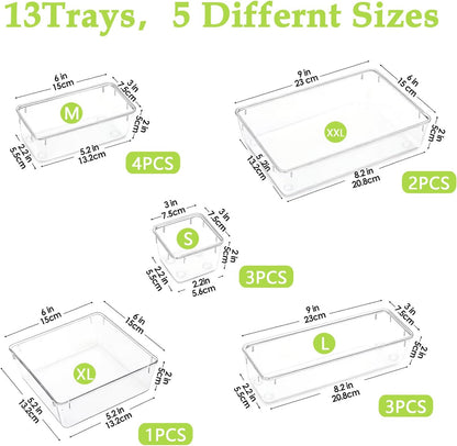 Clear Acrylic Drawer Organizer Tray 5 Size Junk Small Storage Container Bin