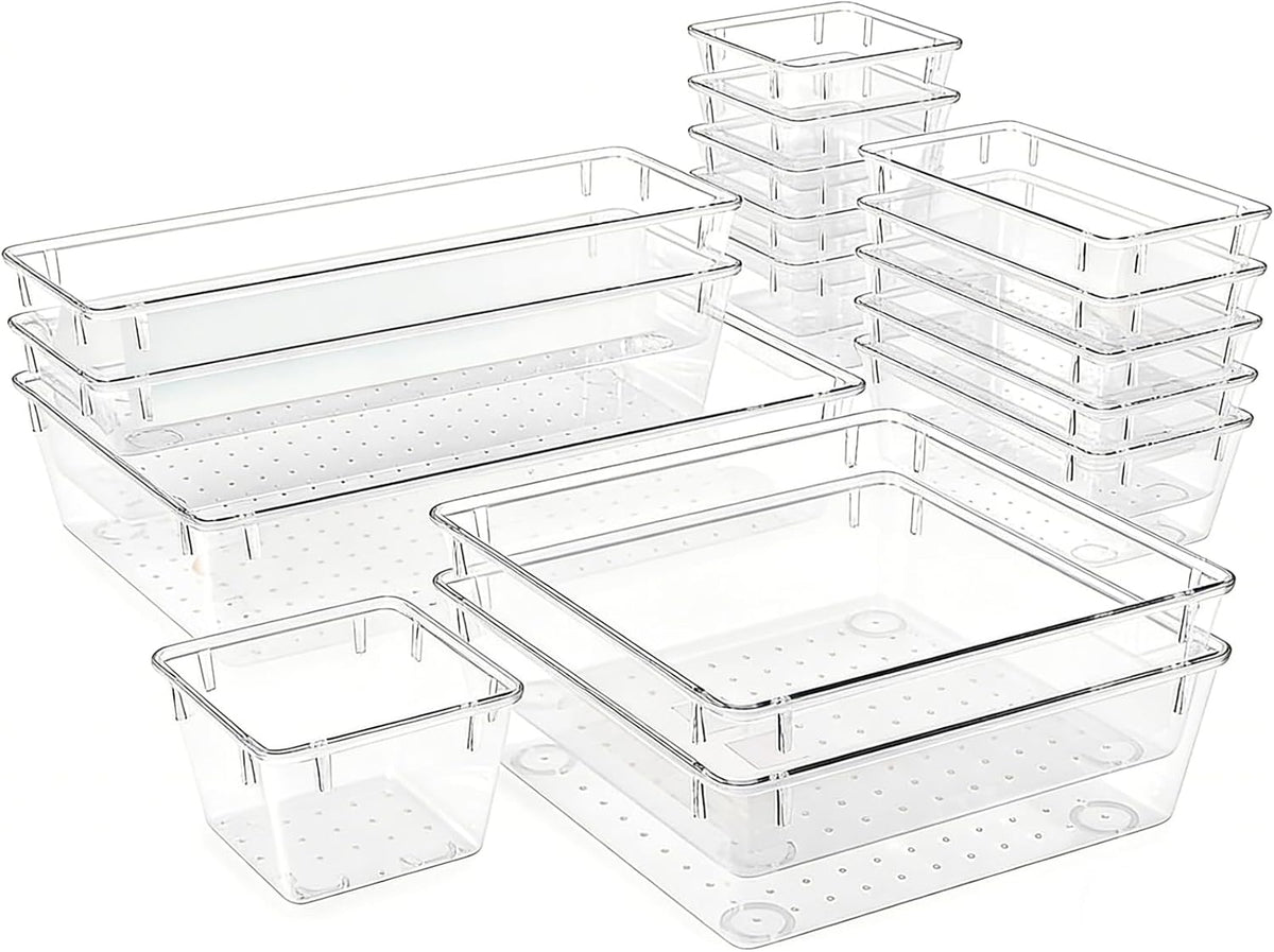 Clear Acrylic Drawer Organizer Tray 5 Size Junk Small Storage Container Bin