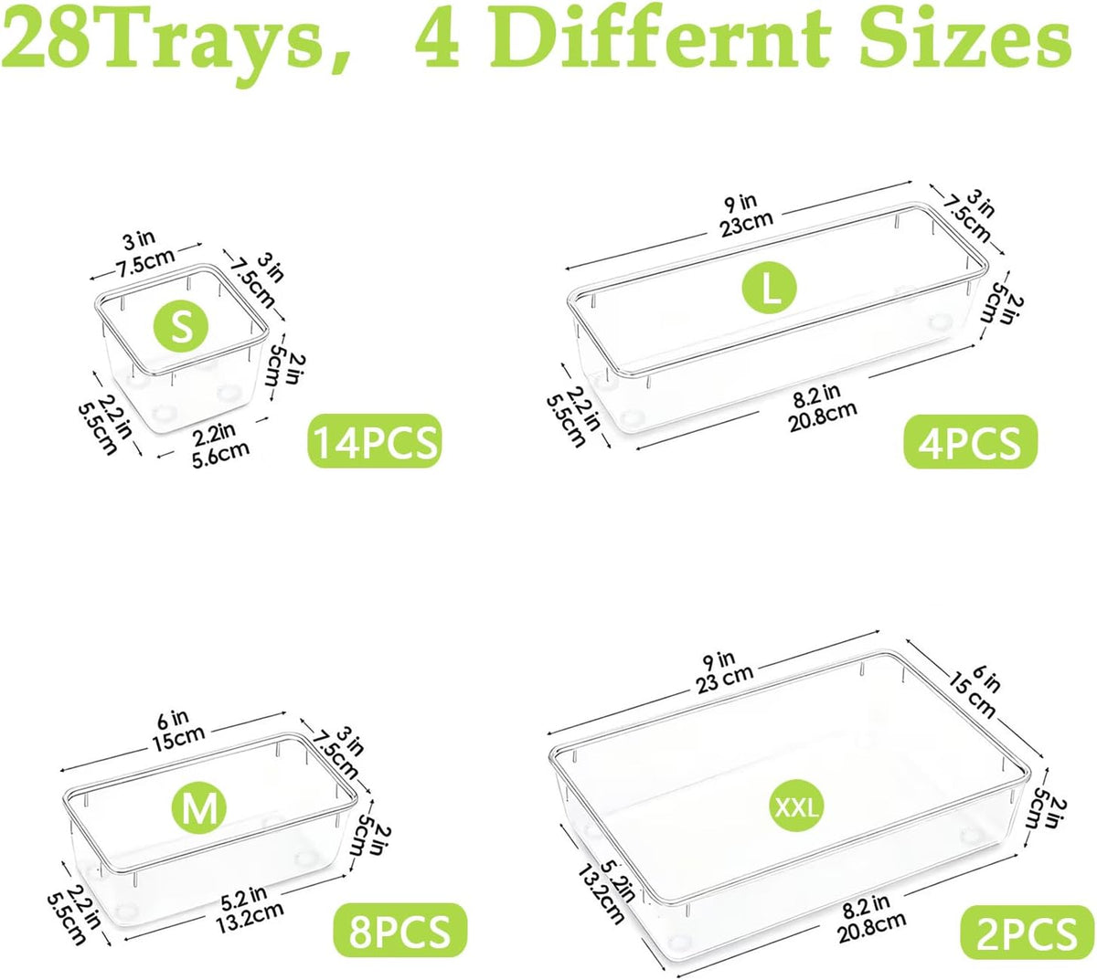 Clear Acrylic Drawer Organizer Tray 5 Size Junk Small Storage Container Bin