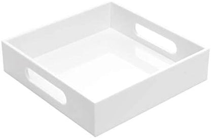 KEVLANG Glossy White Sturdy Acrylic Serving Tray with Handles-12x20 Inch-Serving Coffee Appetizer Breakfast-Kitchen Countertop Makeup Drawer Organizer-Vanity Table Ottoman Decorative Tray