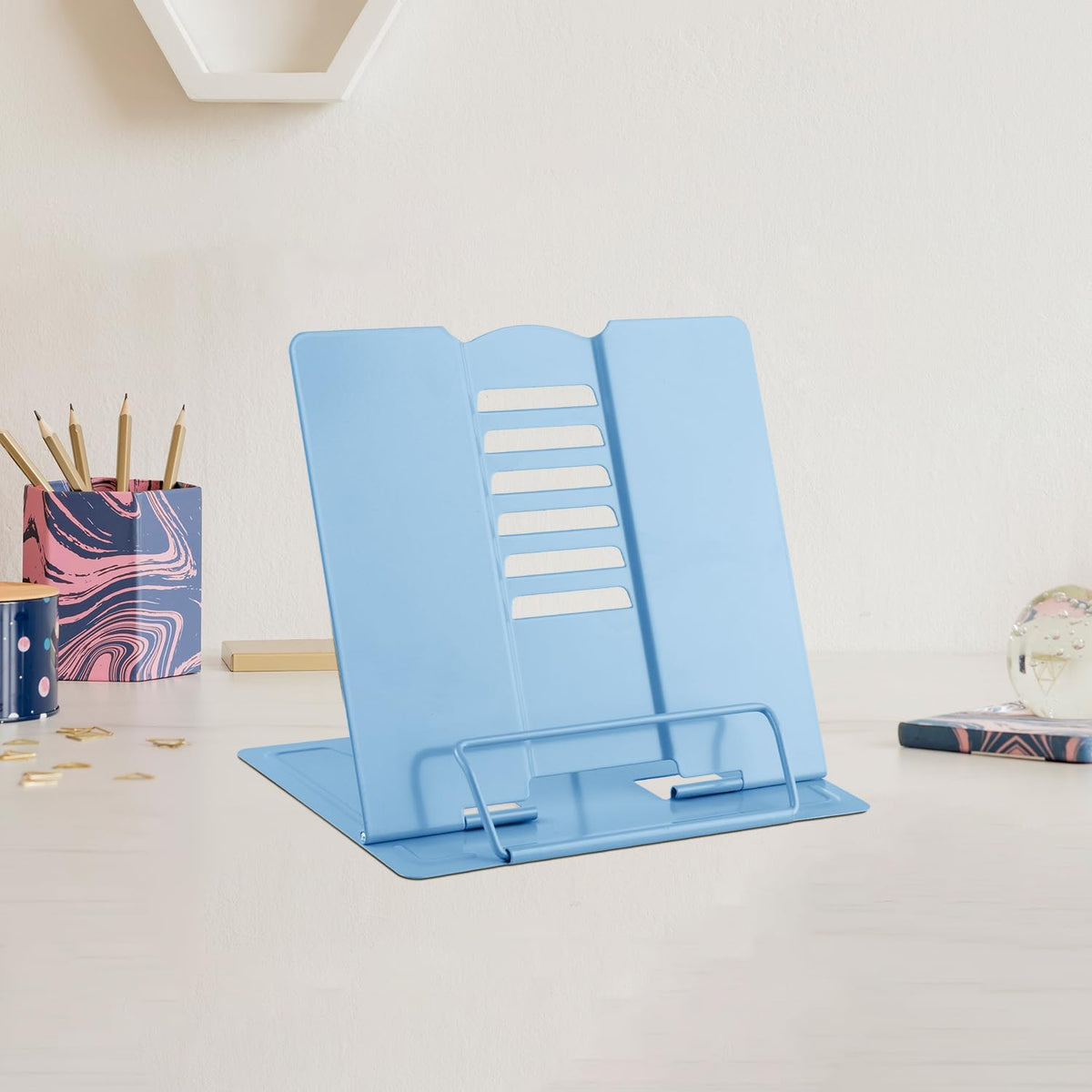 MSDADA Small Desk Book Stand Metal Reading Rest Book Holder (Light Green)