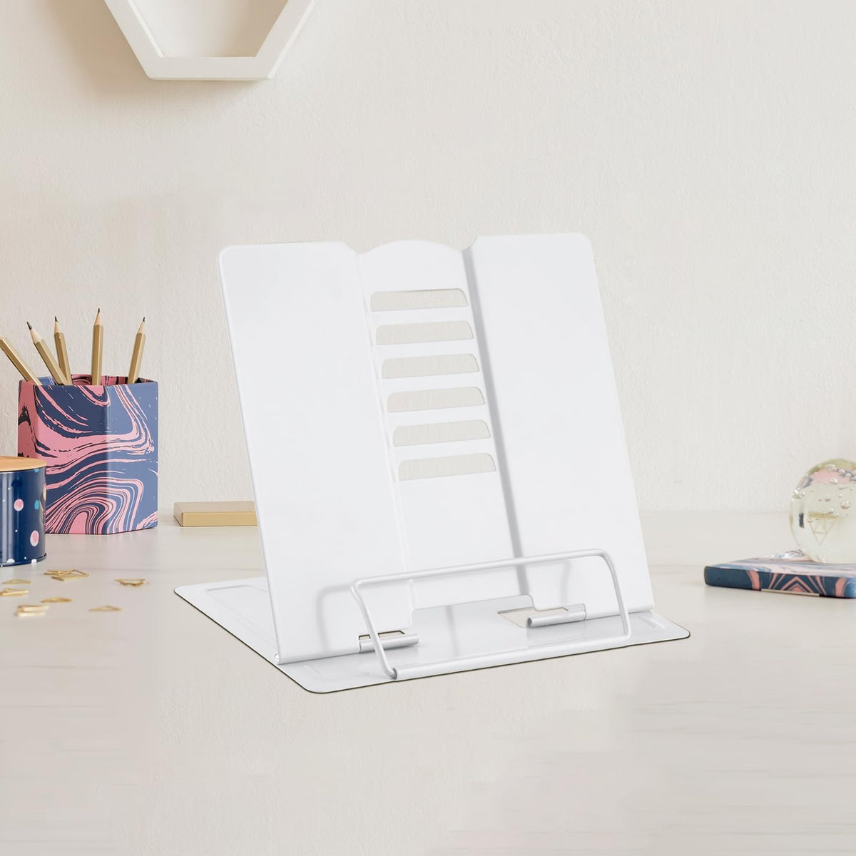 MSDADA Small Desk Book Stand Metal Reading Rest Book Holder (Light Green)