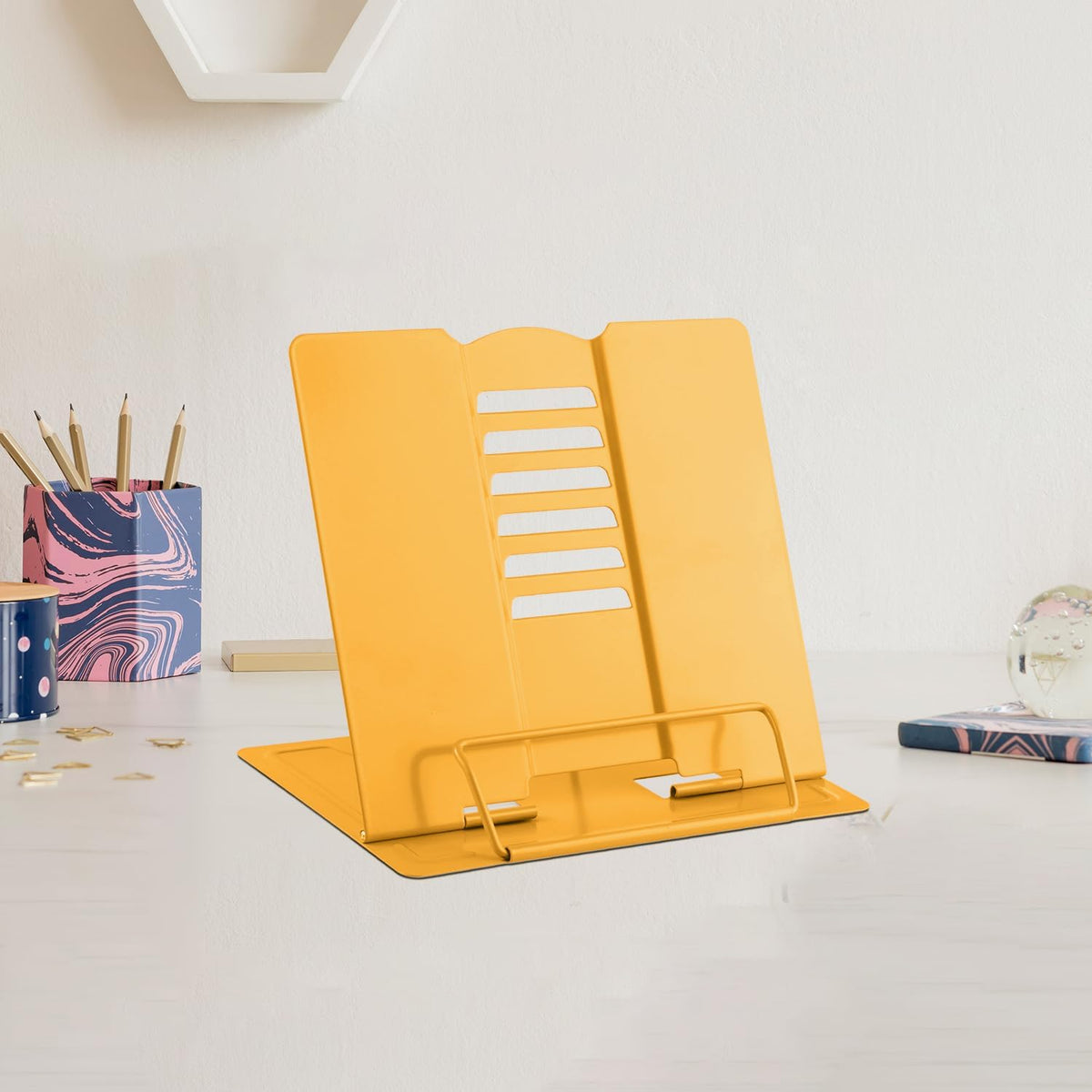 MSDADA Small Desk Book Stand Metal Reading Rest Book Holder (Light Green)