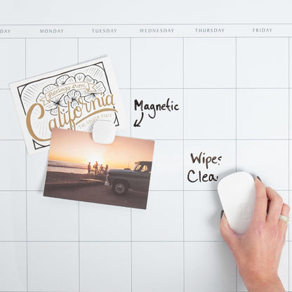 Magnetic Dry Erase Calendar White Board, 16" x 20", Silver Aluminum Frame, Includes Magnet and Marker