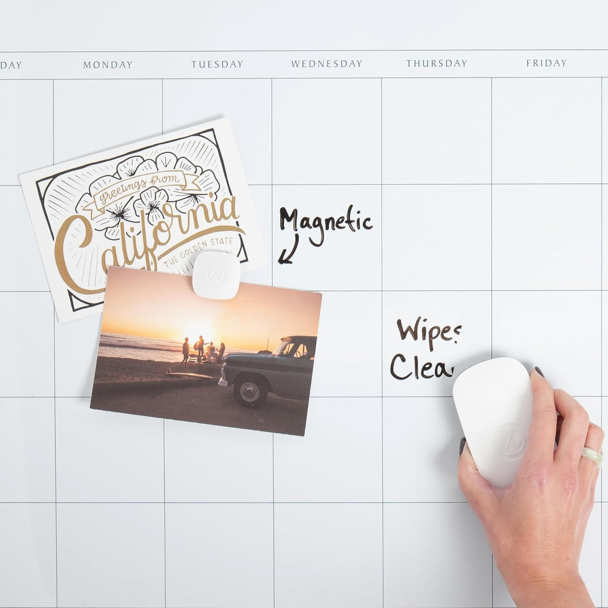 Magnetic Dry Erase Calendar White Board, 16" x 20", Silver Aluminum Frame, Includes Magnet and Marker