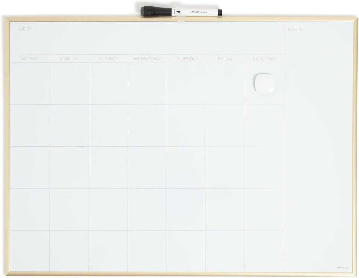 Magnetic Dry Erase Calendar White Board, 16" x 20", Silver Aluminum Frame, Includes Magnet and Marker