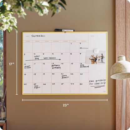 Magnetic Dry Erase Calendar White Board, 16" x 20", Silver Aluminum Frame, Includes Magnet and Marker