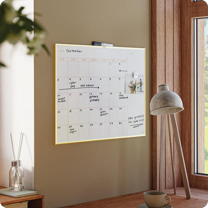Magnetic Dry Erase Calendar White Board, 16" x 20", Silver Aluminum Frame, Includes Magnet and Marker
