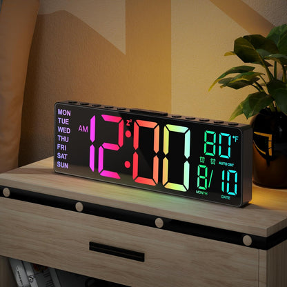 10.5'' Large Digital Alarm Clock with Big LED Number for School Classroom, Remote Control, RGB Colors,Timer, Dual Alarm, Temperature for Bedroom, Living Room, Gift for Senior Student Teacher