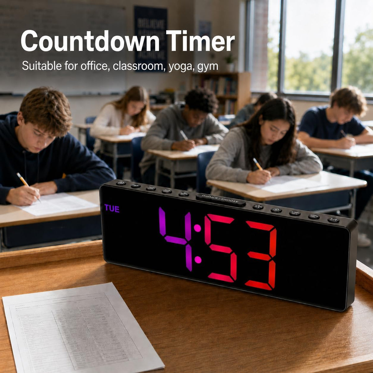 10.5'' Large Digital Alarm Clock with Big LED Number for School Classroom, Remote Control, RGB Colors,Timer, Dual Alarm, Temperature for Bedroom, Living Room, Gift for Senior Student Teacher