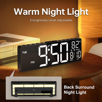 10.5'' Large Digital Alarm Clock with Big LED Number for School Classroom, Remote Control, RGB Colors,Timer, Dual Alarm, Temperature for Bedroom, Living Room, Gift for Senior Student Teacher
