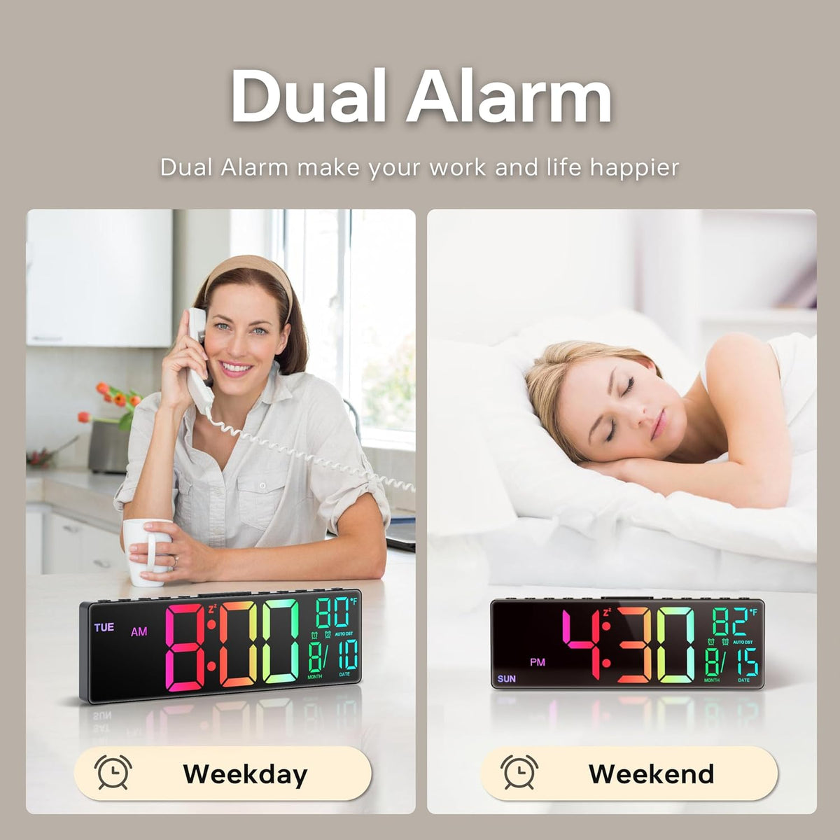 10.5'' Large Digital Alarm Clock with Big LED Number for School Classroom, Remote Control, RGB Colors,Timer, Dual Alarm, Temperature for Bedroom, Living Room, Gift for Senior Student Teacher