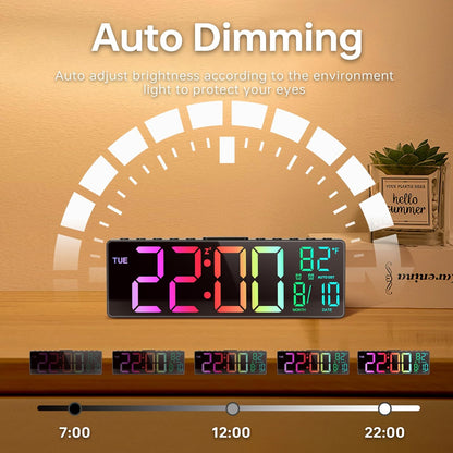 10.5'' Large Digital Alarm Clock with Big LED Number for School Classroom, Remote Control, RGB Colors,Timer, Dual Alarm, Temperature for Bedroom, Living Room, Gift for Senior Student Teacher