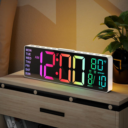 10.5'' Large Digital Alarm Clock with Big LED Number for School Classroom, Remote Control, RGB Colors,Timer, Dual Alarm, Temperature for Bedroom, Living Room, Gift for Senior Student Teacher