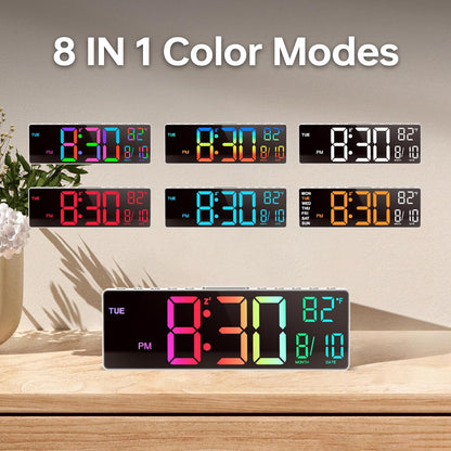 10.5'' Large Digital Alarm Clock with Big LED Number for School Classroom, Remote Control, RGB Colors,Timer, Dual Alarm, Temperature for Bedroom, Living Room, Gift for Senior Student Teacher