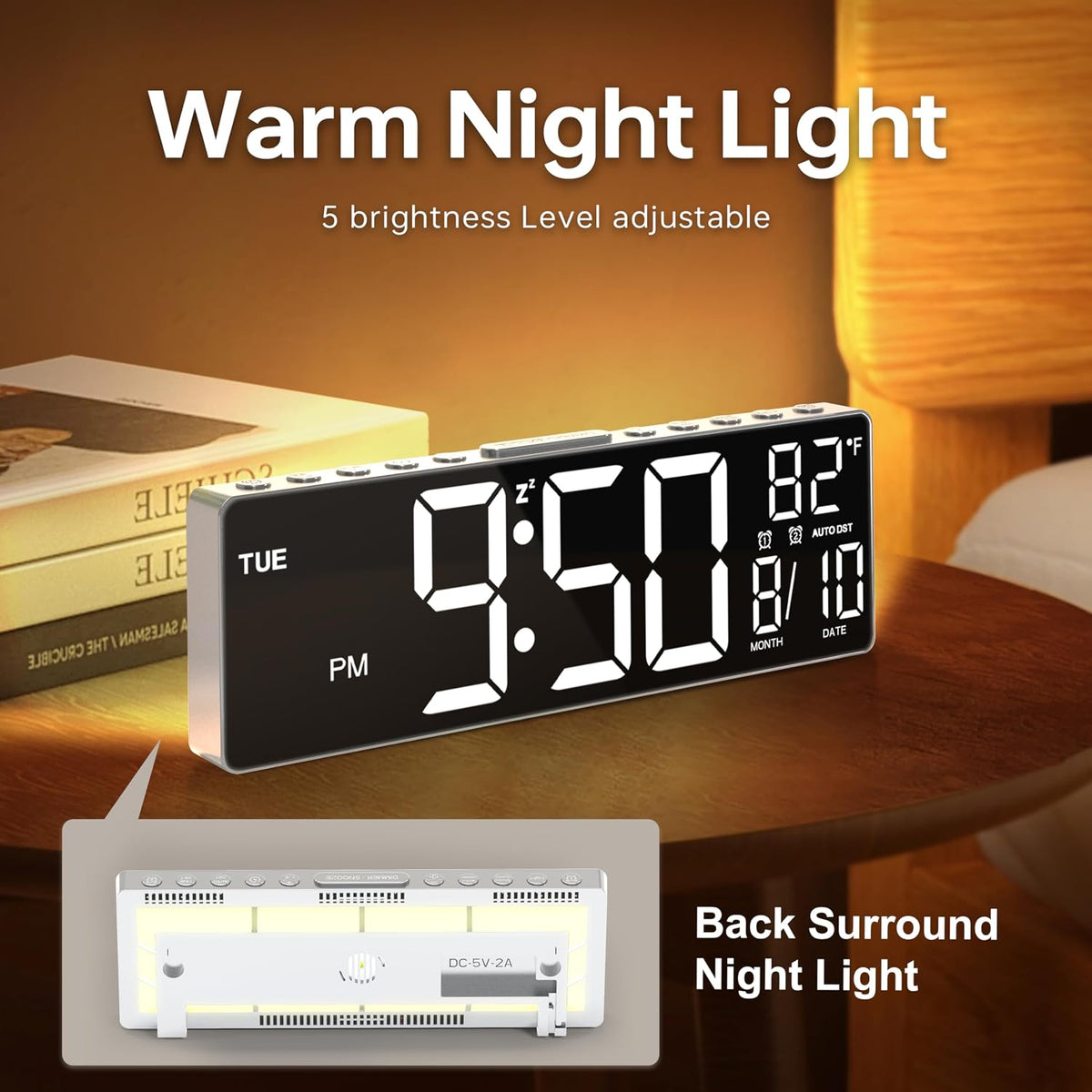 10.5'' Large Digital Alarm Clock with Big LED Number for School Classroom, Remote Control, RGB Colors,Timer, Dual Alarm, Temperature for Bedroom, Living Room, Gift for Senior Student Teacher