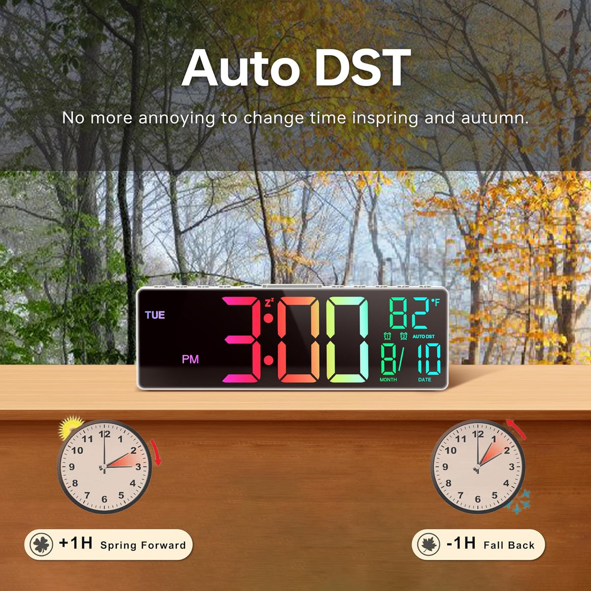 10.5'' Large Digital Alarm Clock with Big LED Number for School Classroom, Remote Control, RGB Colors,Timer, Dual Alarm, Temperature for Bedroom, Living Room, Gift for Senior Student Teacher