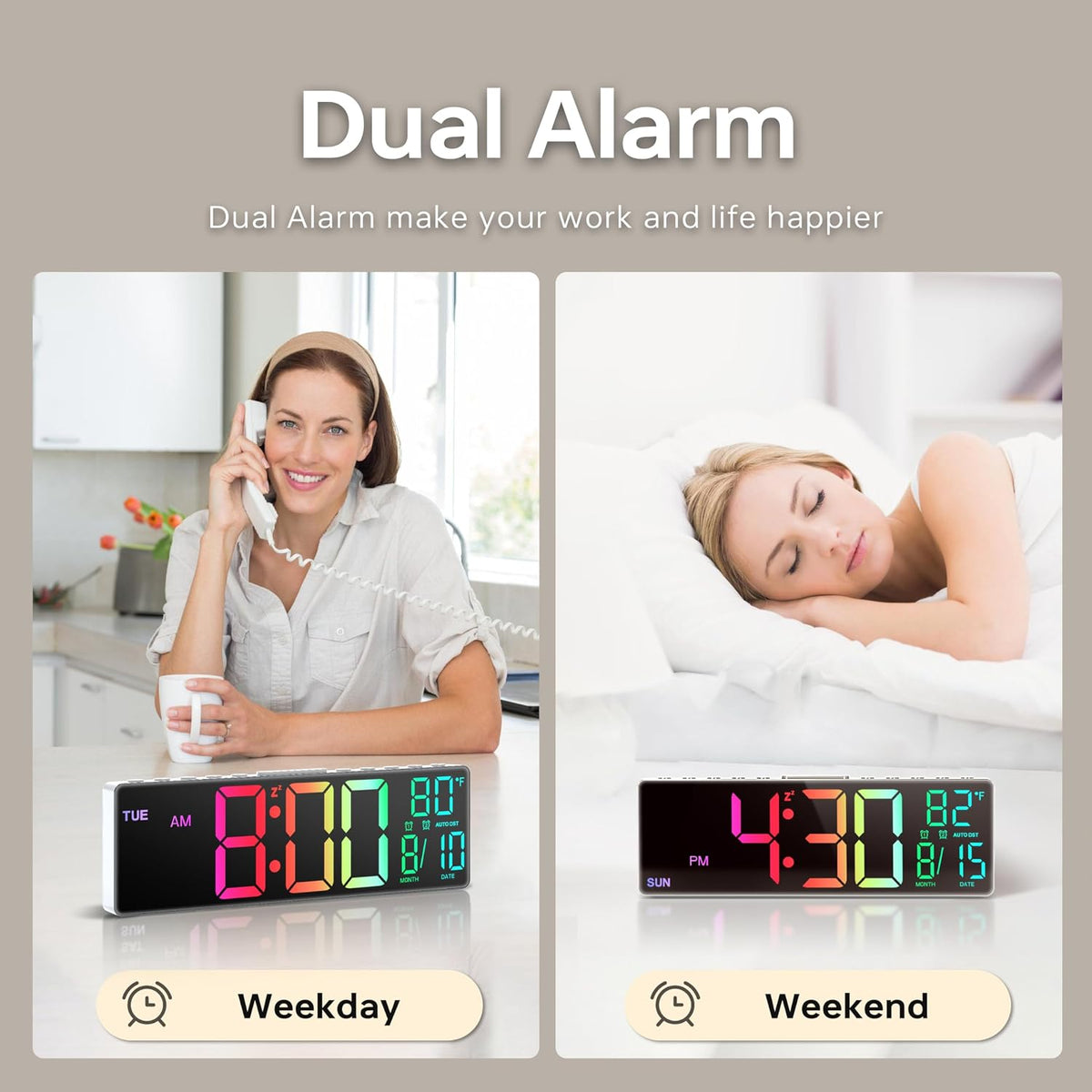 10.5'' Large Digital Alarm Clock with Big LED Number for School Classroom, Remote Control, RGB Colors,Timer, Dual Alarm, Temperature for Bedroom, Living Room, Gift for Senior Student Teacher