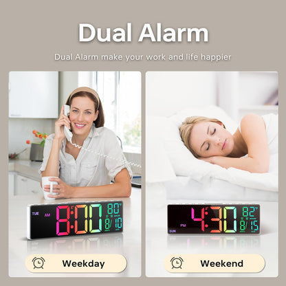 10.5'' Large Digital Alarm Clock with Big LED Number for School Classroom, Remote Control, RGB Colors,Timer, Dual Alarm, Temperature for Bedroom, Living Room, Gift for Senior Student Teacher