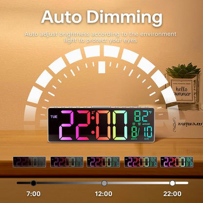 10.5'' Large Digital Alarm Clock with Big LED Number for School Classroom, Remote Control, RGB Colors,Timer, Dual Alarm, Temperature for Bedroom, Living Room, Gift for Senior Student Teacher