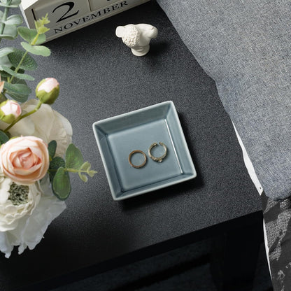 Ceramic Trinket Dish, Small Jewelry Ring Tray, Blue