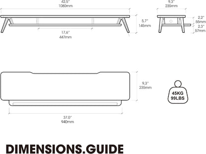 Dual Monitor Stand Riser, Wooden Desk Shelf with 2-Tier Storage