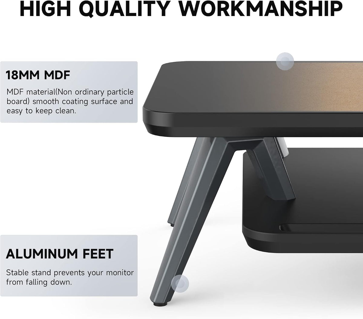 Dual Monitor Stand Riser, Wooden Desk Shelf with 2-Tier Storage