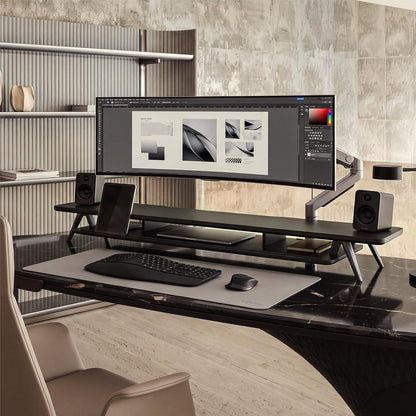 Dual Monitor Stand Riser, Wooden Desk Shelf with 2-Tier Storage