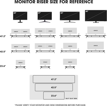 Dual Monitor Stand Riser, Wooden Desk Shelf with 2-Tier Storage