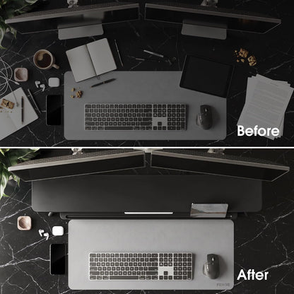 Dual Monitor Stand Riser, Wooden Desk Shelf with 2-Tier Storage