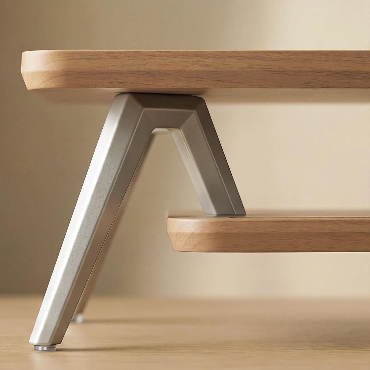 Dual Monitor Stand Riser, Wooden Desk Shelf with 2-Tier Storage