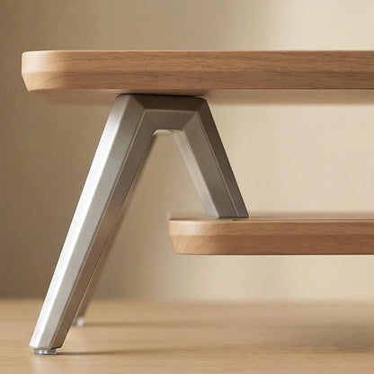 Dual Monitor Stand Riser, Wooden Desk Shelf with 2-Tier Storage