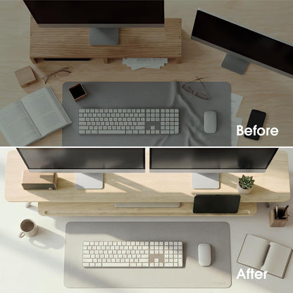 Dual Monitor Stand Riser, Wooden Desk Shelf with 2-Tier Storage