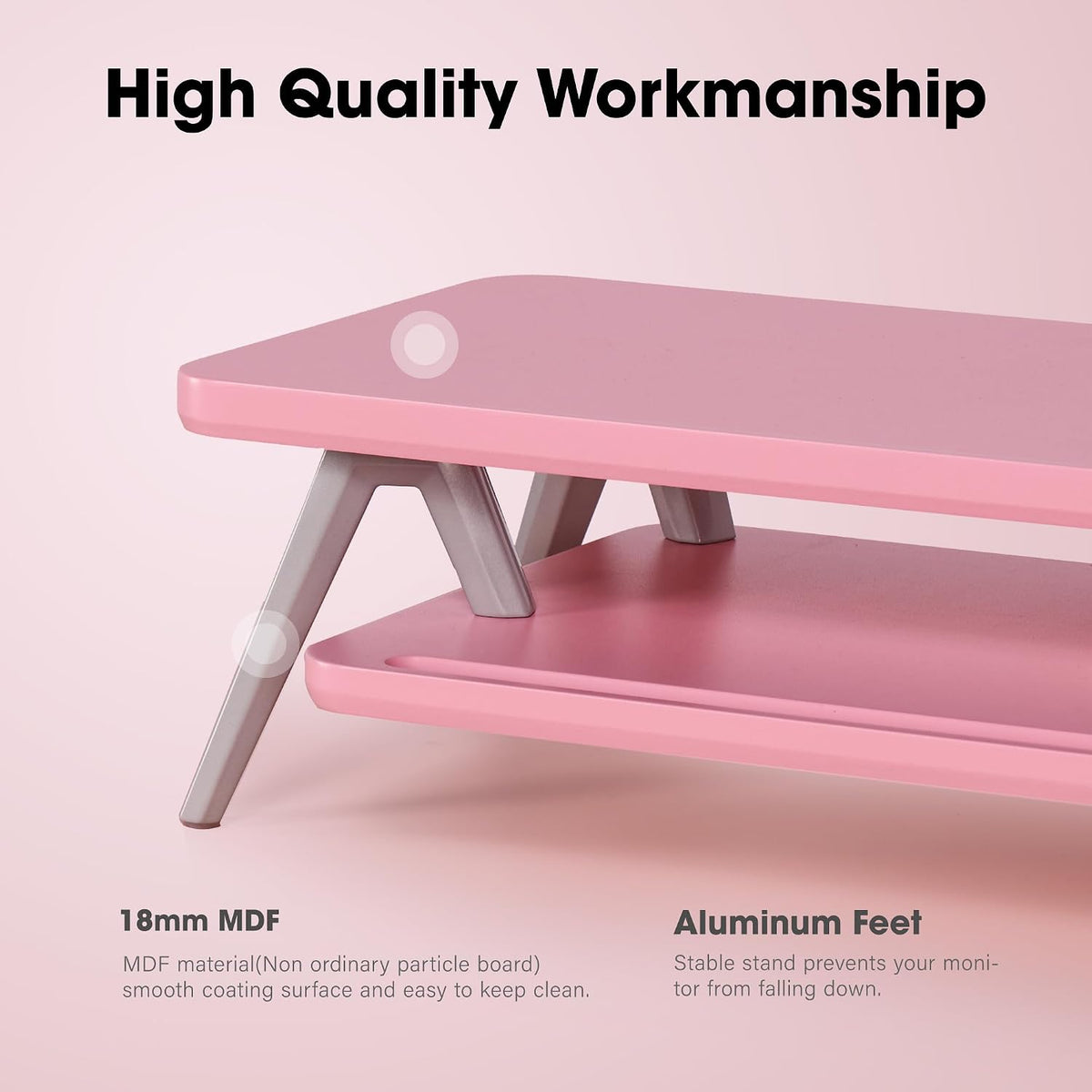 Dual Monitor Stand Riser, Wooden Desk Shelf with 2-Tier Storage