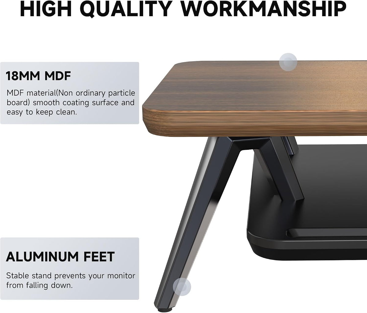 Dual Monitor Stand Riser, Wooden Desk Shelf with 2-Tier Storage