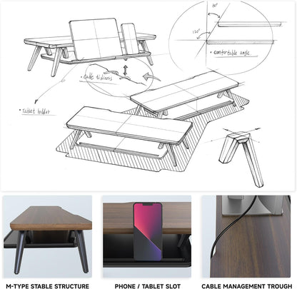Dual Monitor Stand Riser, Wooden Desk Shelf with 2-Tier Storage