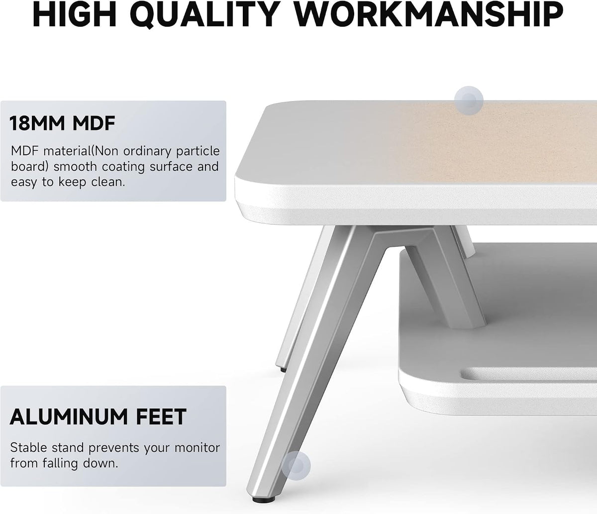 Dual Monitor Stand Riser, Wooden Desk Shelf with 2-Tier Storage