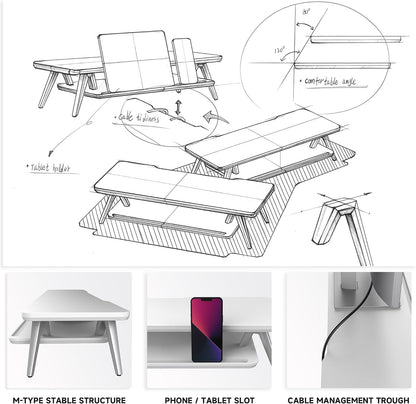 Dual Monitor Stand Riser, Wooden Desk Shelf with 2-Tier Storage