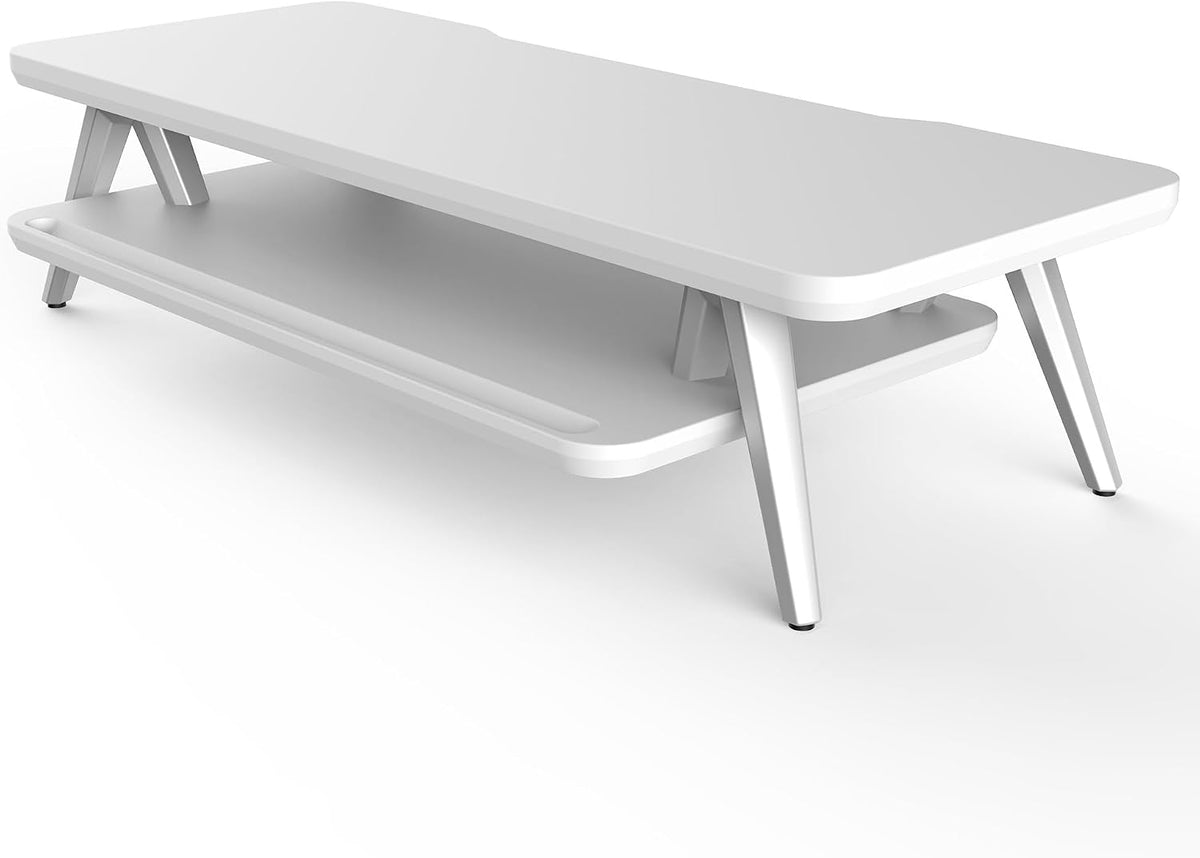 Dual Monitor Stand Riser, Wooden Desk Shelf with 2-Tier Storage